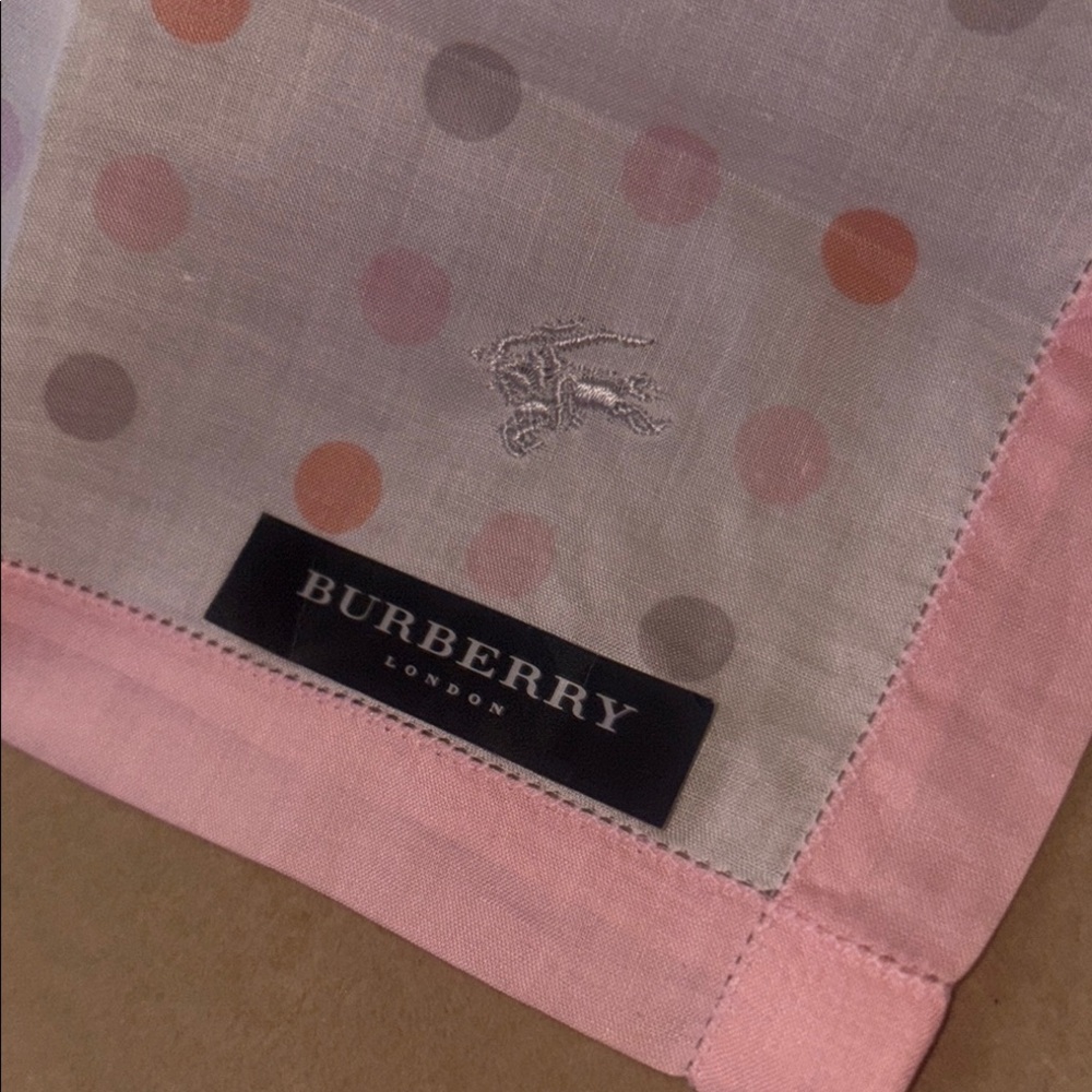 Burberry Pink and Gray Polka Dot Scarf